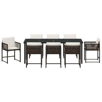 9-tlg. Garten-Essgruppe mit Kissen Braun Poly Rattan
