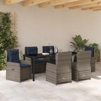7-teiliges Gartentisch-Set Grau Poly Rattan