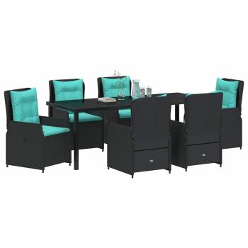 7-teiliges Garten-Essset Schwarz Poly-Rattan