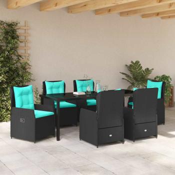 7-teiliges Garten-Essset Schwarz Poly-Rattan