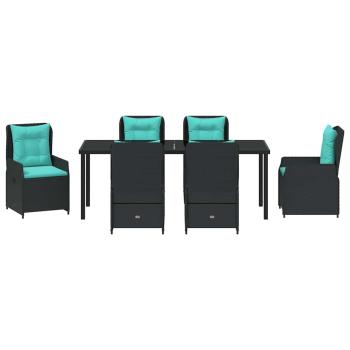 7-teiliges Garten-Essset Schwarz Poly-Rattan