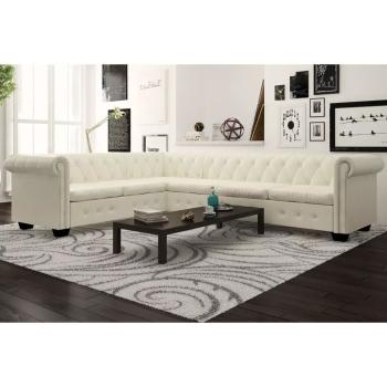 ARDEBO.de - Chesterfield-Ecksofa 6-Sitzer Kunstleder Weiß