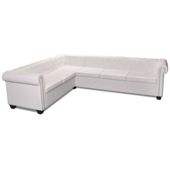 Chesterfield-Ecksofa 6-Sitzer Kunstleder Weiß