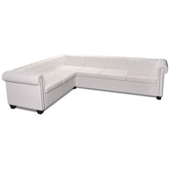 Chesterfield-Ecksofa 6-Sitzer Kunstleder Weiß