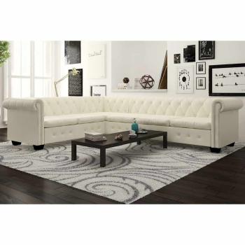 Chesterfield-Ecksofa 6-Sitzer Kunstleder Weiß
