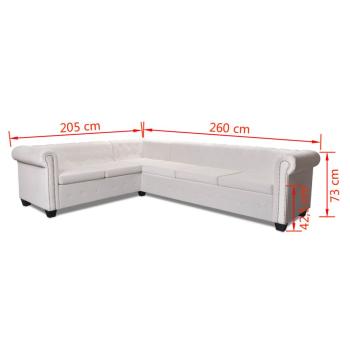 Chesterfield-Ecksofa 6-Sitzer Kunstleder Weiß