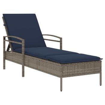 Sonnenliege mit Kissen Grau 63 x 200 x 81 cm Poly Rattan (nur USA)