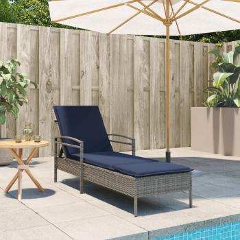 Sonnenliege mit Kissen Grau 63 x 200 x 81 cm Poly Rattan (nur USA)