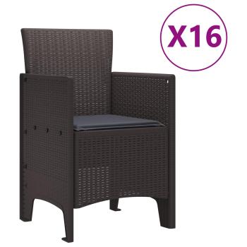 17-teiliges Garten Essset mit Kissen Braun Poly Rattan