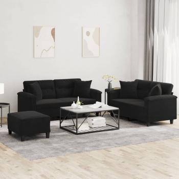 ARDEBO.de - 3-tlg. Sofagarnitur mit Kissen Schwarz Mikrofasergewebe