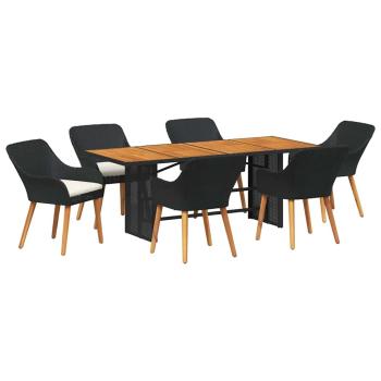 7-teiliges Garten Essgruppe Schwarz Poly-Rattan