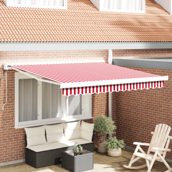 Automatische einziehbare Markise mit roten und weißen Streifen 300x250 cm