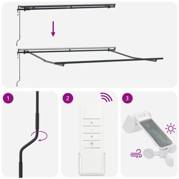 Automatische einziehbare Markise mit mehrfarbigem Streifen 300x250 cm