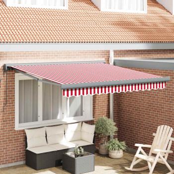 ARDEBO.de - Automatische einziehbare Markise Rot und Weiße Streifen 350x250 cm