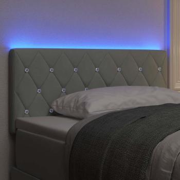 LED Kopfteil mit Kristallknopf, Geplustert, Hellgrau, 90 cm, Samt