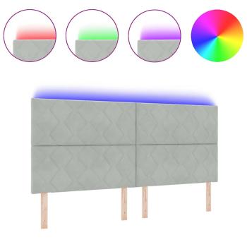 LED Kopfteil Diamantblock Design Hellgrau 200 cm Samt
