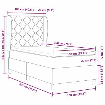 Boxspringbett mit Matratze Hellgrau 100x200 cm Stoff
