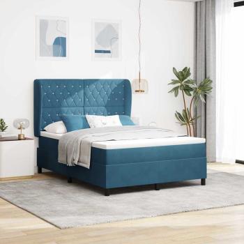 Boxspringbett mit Matratze Dunkelblau 140x200 cm Samt