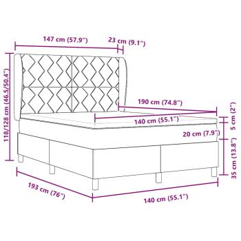 Boxspringbett mit Matratze Hellgrau 140x190 cm Samt