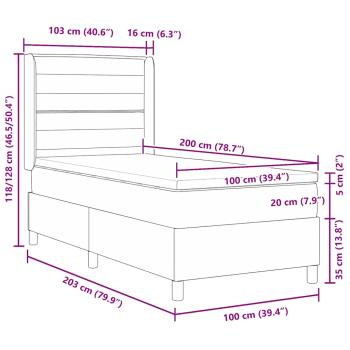 Boxspringbett mit Matratze Hellgrau 100x200 cm Stoff