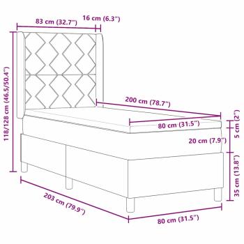 Boxspringbett mit Matratze Hellgrau 80x200 cm Stoff