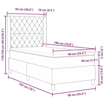 Boxspringbett mit Matratze Hellgrau 90x190 cm Samt