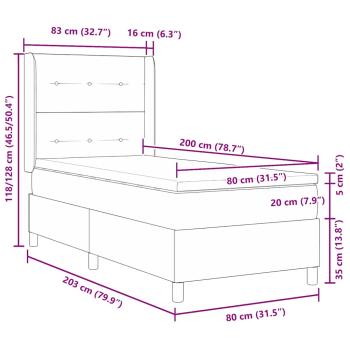 Boxspringbett mit Matratze Hellgrau 80x200 cm Samt