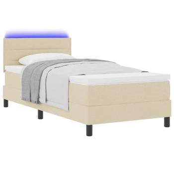 LED Boxspringbett mit Matratze Creme 90x200 cm Stoff