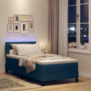 LED Boxspringbett mit Matratze Blau 90x200 cm Stoff