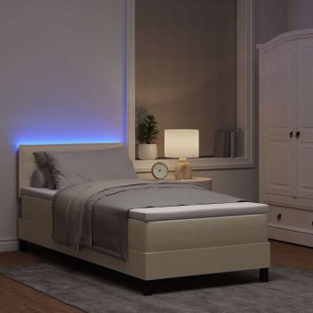 LED Boxspringbett mit Matratze Creme 100x200 cm Stoff