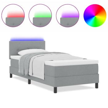 LED Boxspringbett mit Matratze Hellgrau 80x200 cm Stoff