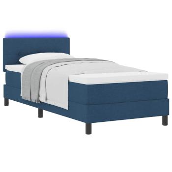 LED Boxspringbett mit Matratze Blau 90x190 cm Stoff