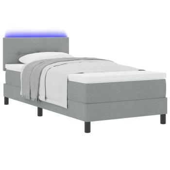 LED Boxspringbett mit Matratze Hellgrau 90x200 cm Stoff