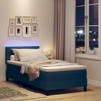 LED Boxspringbett mit Matratze Blau 100x200 cm Stoff
