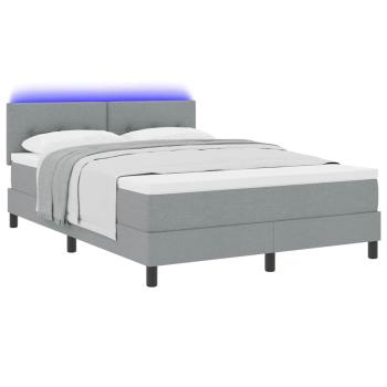 LED Boxspringbett mit Matratze Hellgrau 140x190 cm Stoff