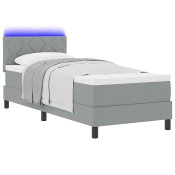 LED Boxspringbett mit Matratze Hellgrau 80x200 cm Stoff