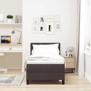 LED Boxspringbett mit Matratze Dunkelbraun 80x200 cm Stoff