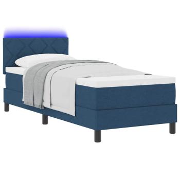 LED Boxspringbett mit Matratze Blau 80x200 cm Stoff
