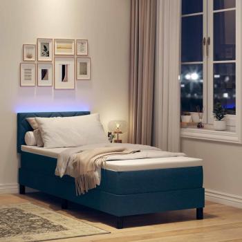 LED Boxspringbett mit Matratze Blau 80x200 cm Stoff
