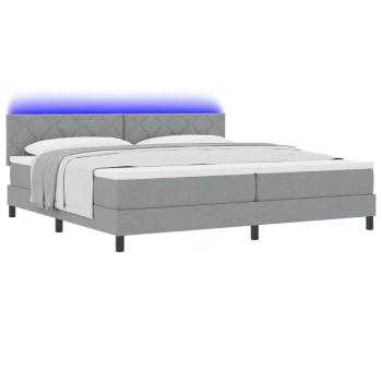 LED Boxspringbett mit Matratze Hellgrau 200x200 cm Stoff