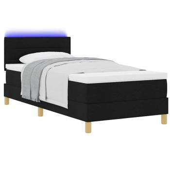 LED Boxspringbett mit Matratze Schwarz 90x200 cm Stoff