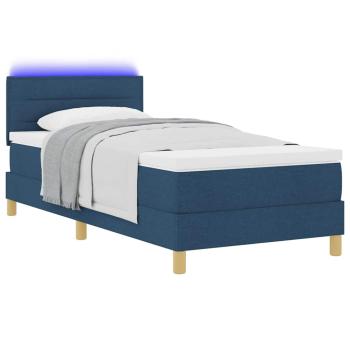 LED Boxspringbett mit Matratze Blau 100x200 cm Stoff