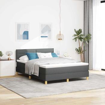 ARDEBO.de - Boxspringbett mit Matratze & LED Dunkelgrau 140x190 cm Stoff