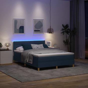 LED Boxspringbett mit Matratze Blau 140x200 cm Stoff
