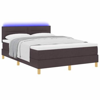 LED Boxspringbett mit Matratze Dunkelbraun 160x200 cm Stoff