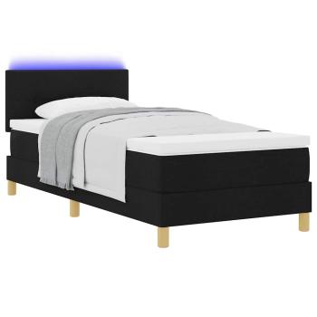 LED Boxspringbett mit Matratze Schwarz 90x190 cm Stoff