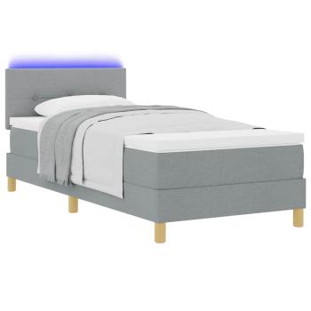 LED Boxspringbett mit Matratze Hellgrau 90x200 cm Stoff