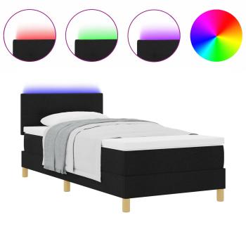 LED Boxspringbett mit Matratze Schwarz 90x200 cm Stoff