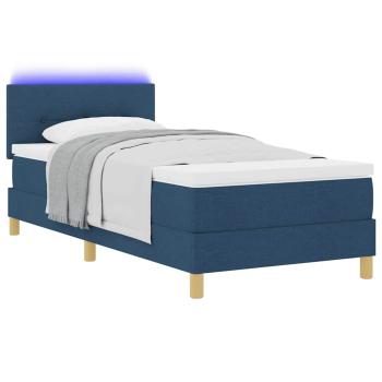 LED Boxspringbett mit Matratze Blau 90x200 cm Stoff