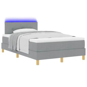 LED Boxspringbett mit Matratze Hellgrau 120x200 cm Stoff